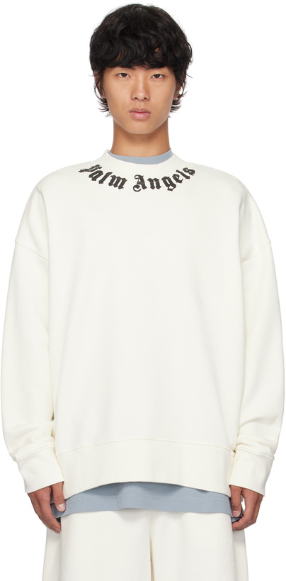 Photo: Palm Angels Off-White Neck Logo Sweatshirt