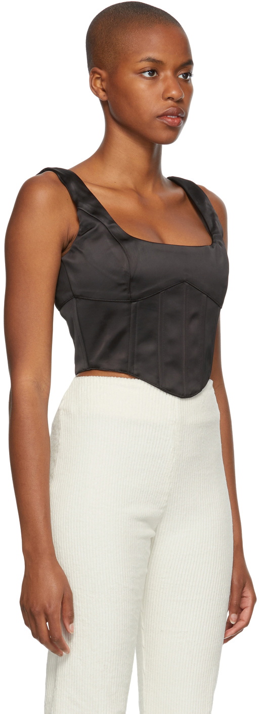 Danielle Guizio Black Satin Bustier Tank Top Danielle Guizio
