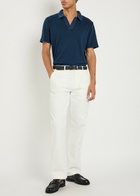 Oliver Spencer Fine-knit Ribbed Cotton Polo Shirt Navy