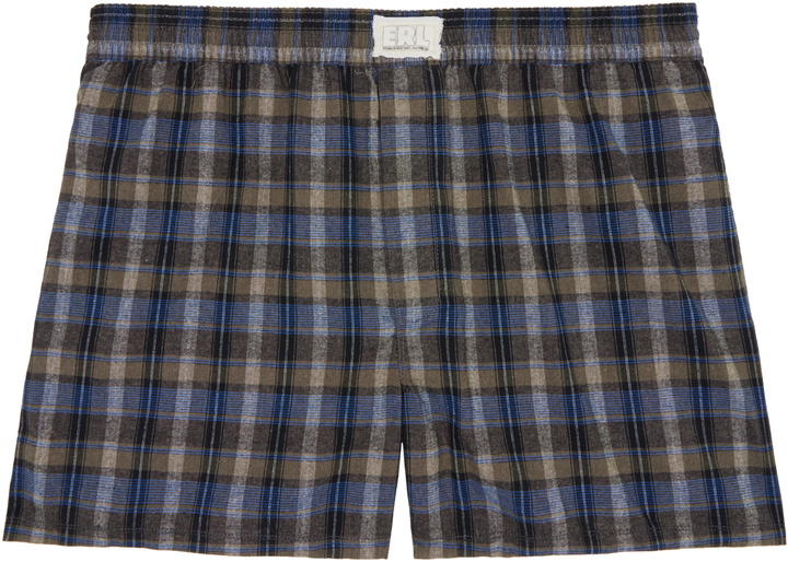 Photo: ERL Gray & Navy Plaid Boxer Shorts
