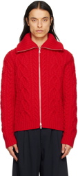 Dries Van Noten Red Cable Zip Sweater