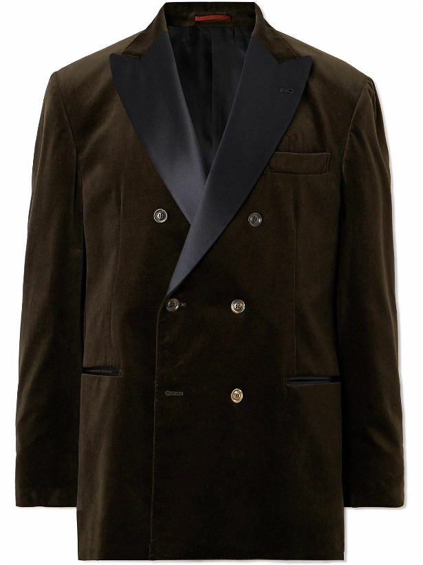 Photo: Brunello Cucinelli - Shawl-Collar Double-Breasted Cotton-Velvet Tuxedo Jacket - Brown