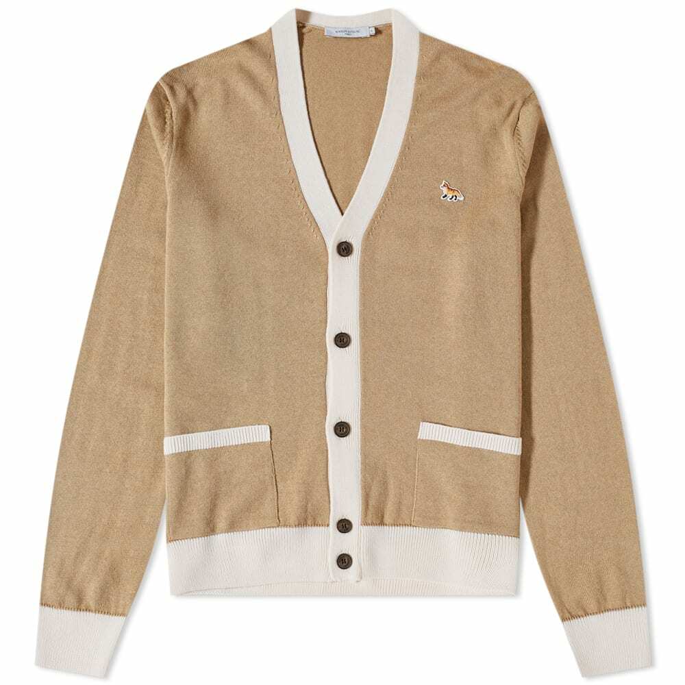 Maison Kitsuné Men's Baby Fox Patch Bicolor Classic Cardigan in Beige