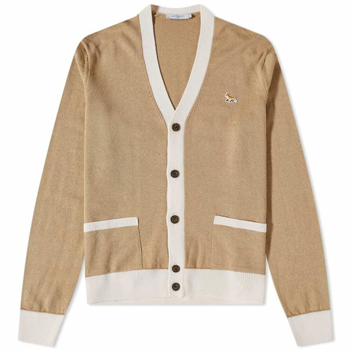 Photo: Maison Kitsuné Men's Baby Fox Patch Bicolor Classic Cardigan in Beige