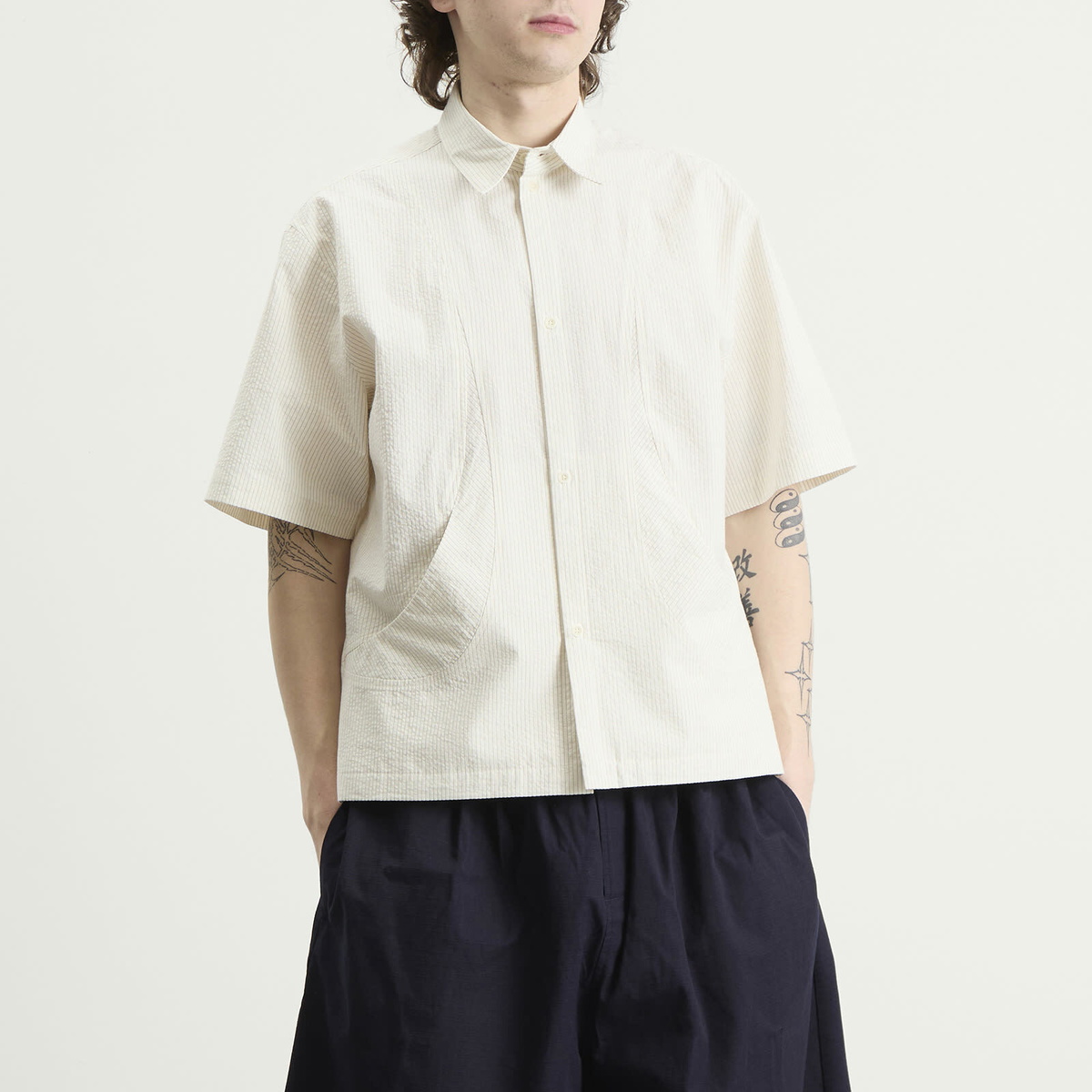 Sage Nation Men's Takeshi Shirt in Ivory Stripe
