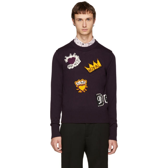 Photo: Dolce and Gabbana Purple King Patches Sweater 