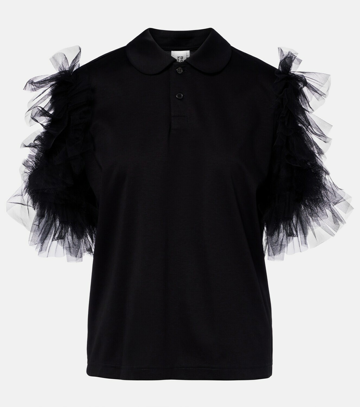 Noir Kei Ninomiya Tulle-trimmed cotton polo shirt