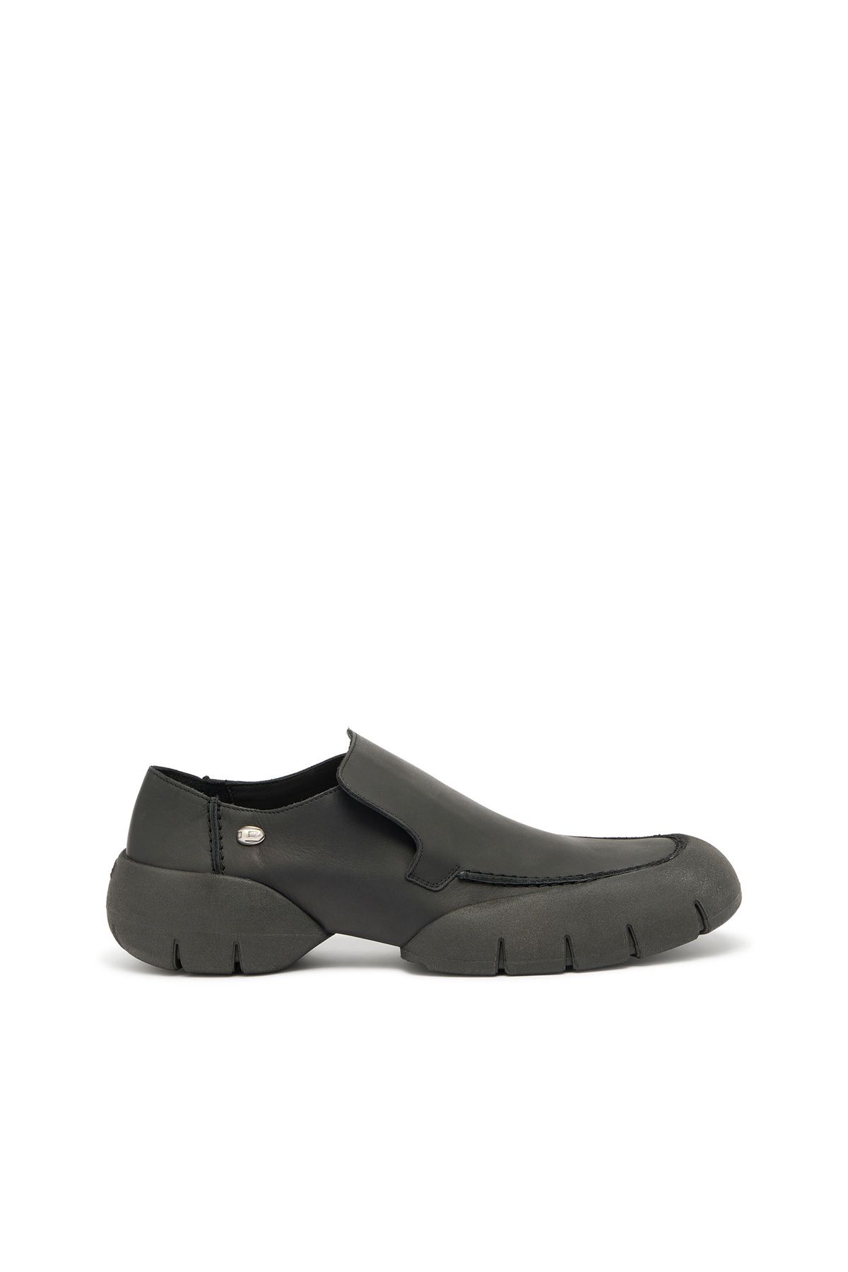 Diesel D-Mathieu-Brushed leather loafer with rubber sole - Moccasins and Mules Mens in Black