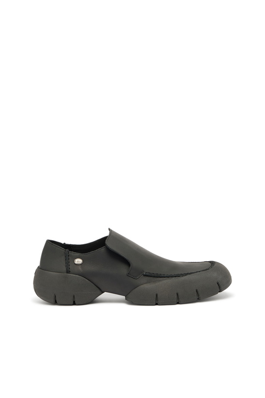 Photo: Diesel D-Mathieu-Brushed leather loafer with rubber sole - Moccasins and Mules Mens in Black
