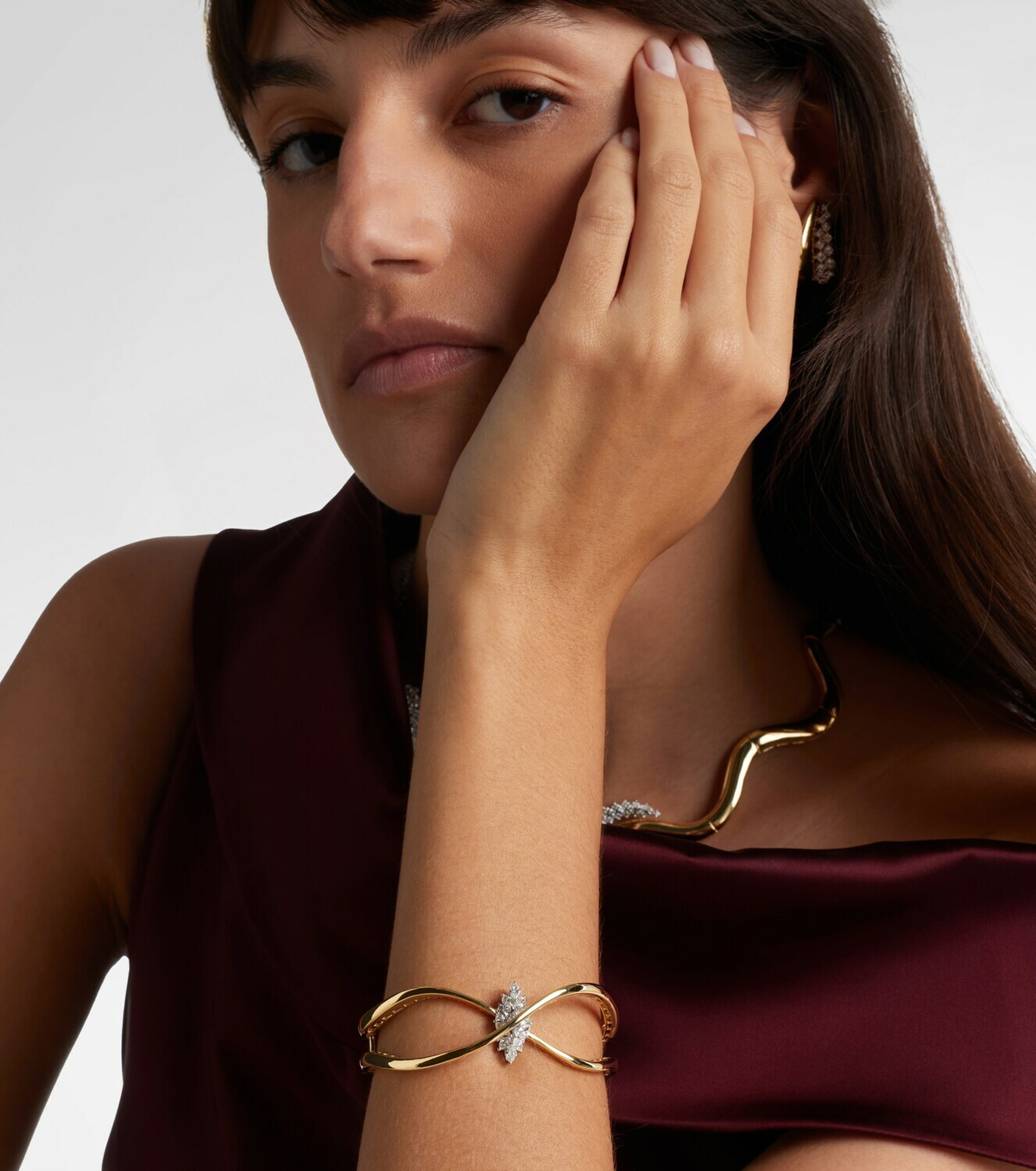Yeprem Golden Strada 18kt white and yellow gold bangle with diamonds