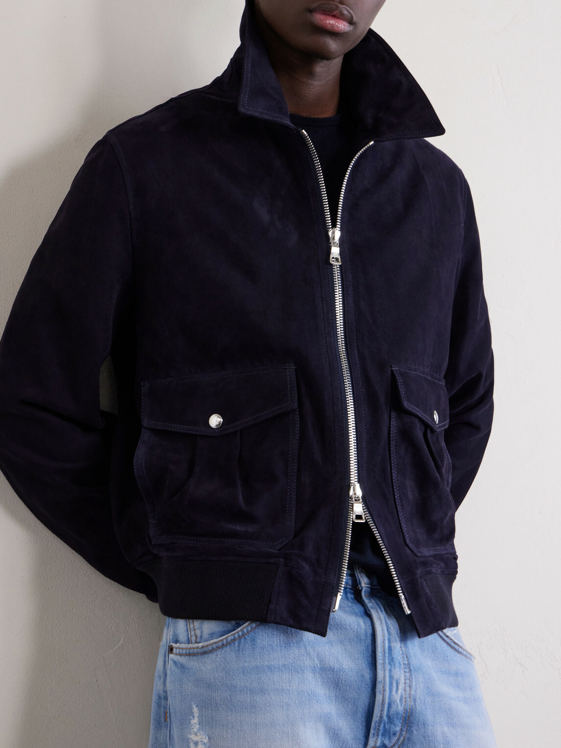 Mr P. - Suede Blouson Jacket - Blue