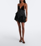 Roberto Cavalli Lace-trimmed ruffled silk minidress