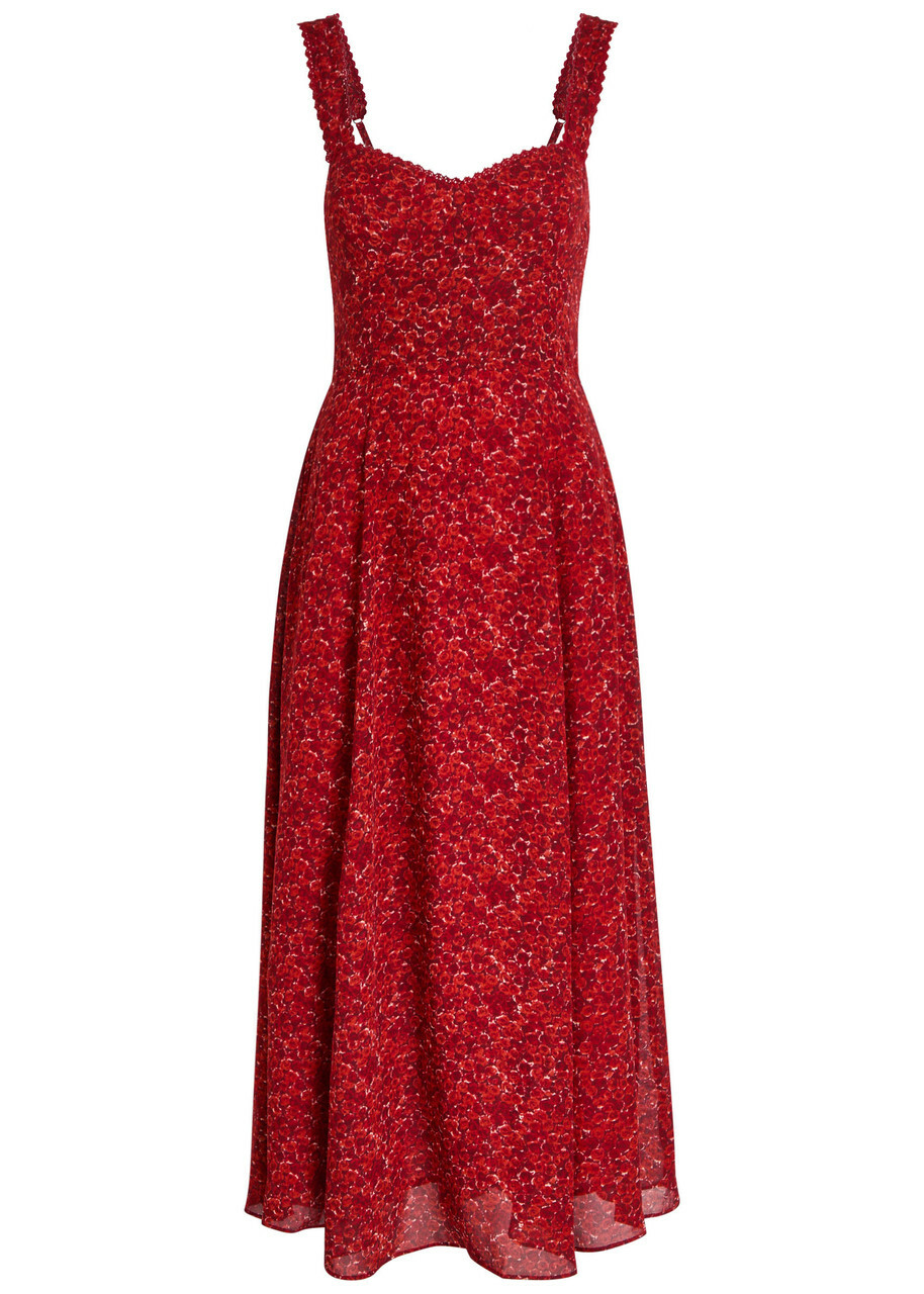 Reformation Lela Floral-print Georgette Midi Dress Red