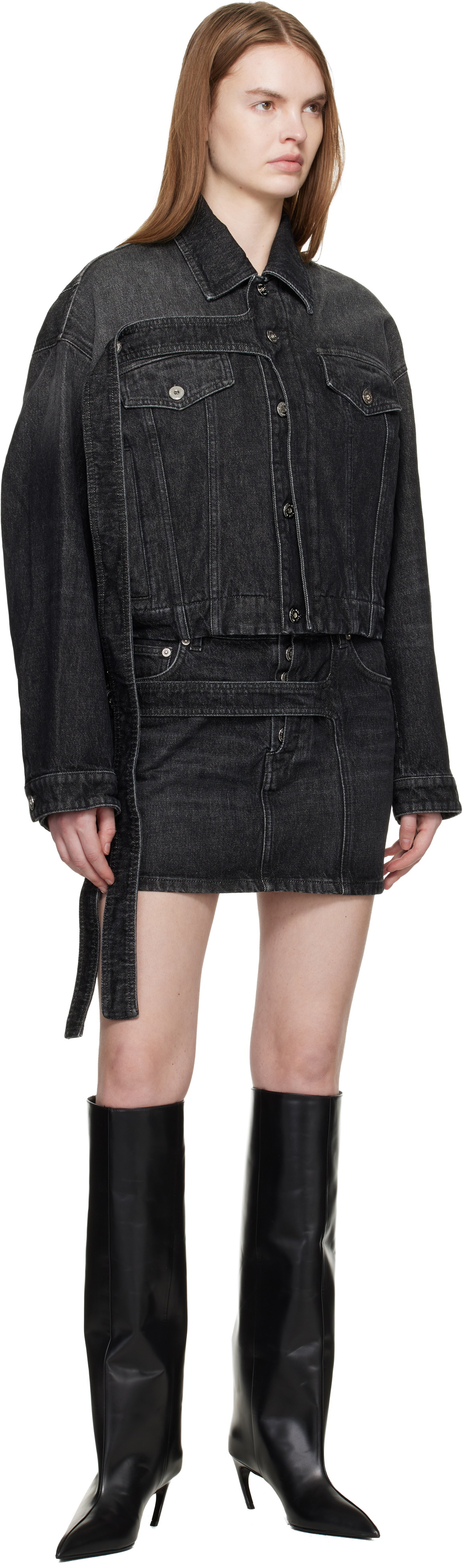 Jean Paul Gaultier Black Oversized Strap Denim Jacket