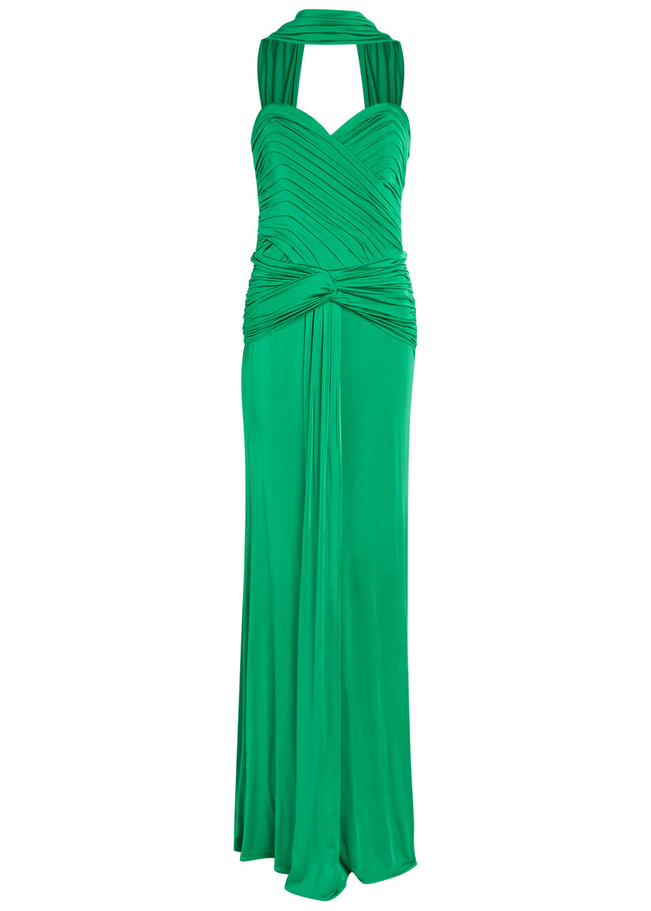 The New Arrivals Ilkyaz Ozel Amanda Stretch-jersey Maxi Dress Green