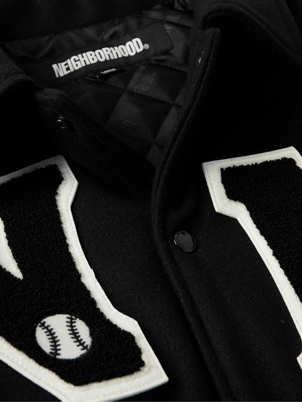 Neighborhood - Stadium Appliquéd Wool-Blend and Leather Varsity