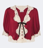 Rixo Ursula lace-trimmed satin blouse