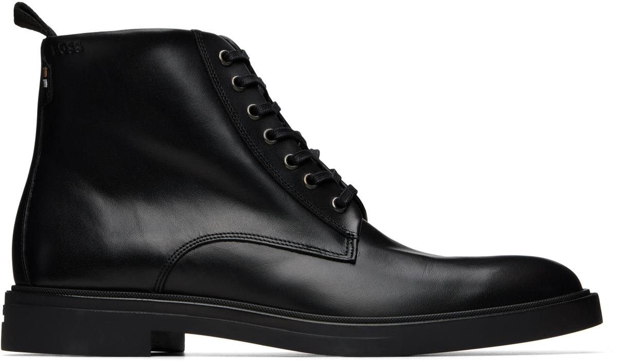 BOSS Black Side Zip Leather Lace-Up Boots
