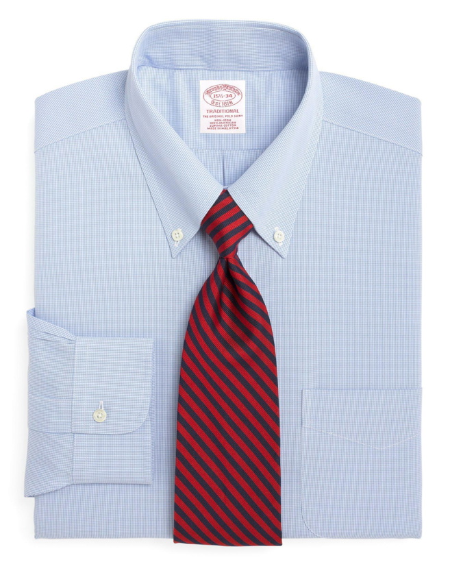 Photo: Brooks Brothers Men's Traditional Extra-Relaxed-Fit Dress Shirt, Non-Iron Houndstooth | Light Blue