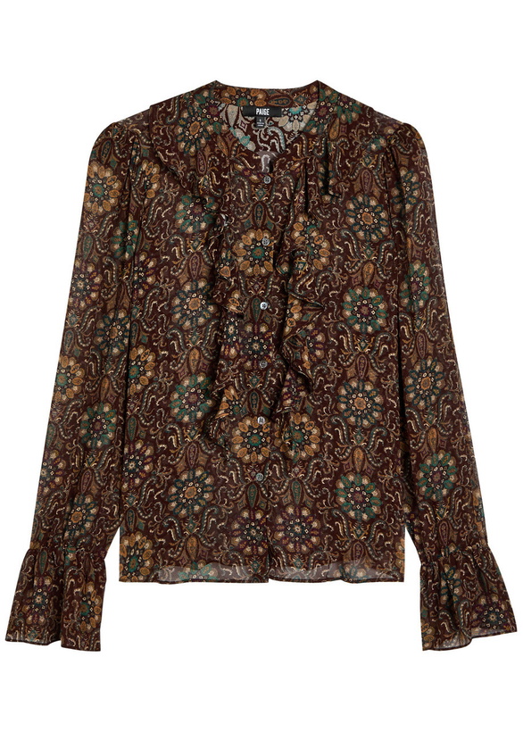 Photo: Paige Claud Patterned Silk Blouse Dark Brown