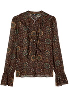 Paige Claud Patterned Silk Blouse Dark Brown