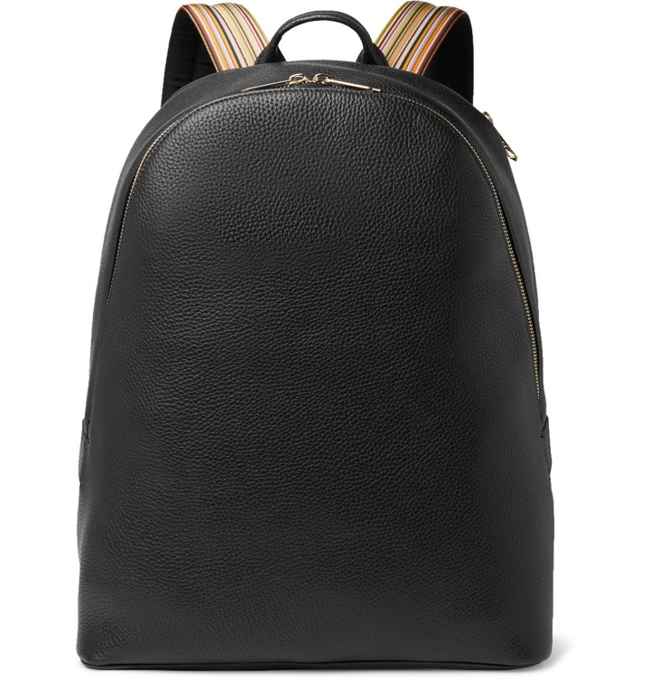 Photo: Paul Smith - Striped Webbing-Trimmed Full-Grain Leather Backpack - Black