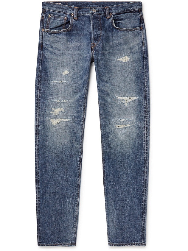 Photo: EDWIN - Tapered Distressed Selvedge Denim Jeans - Blue