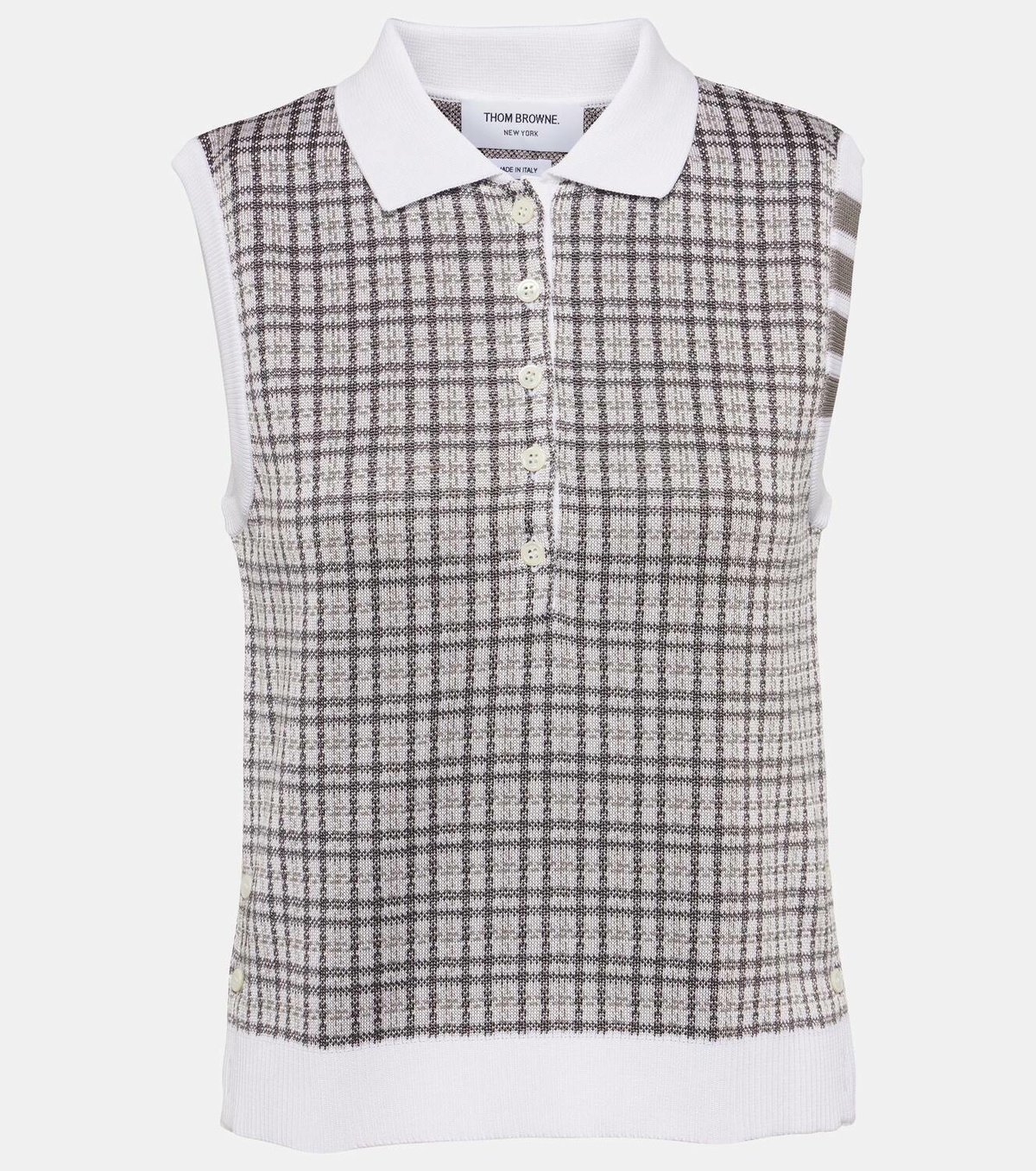 Thom Browne 4-Bar checked silk and cotton top