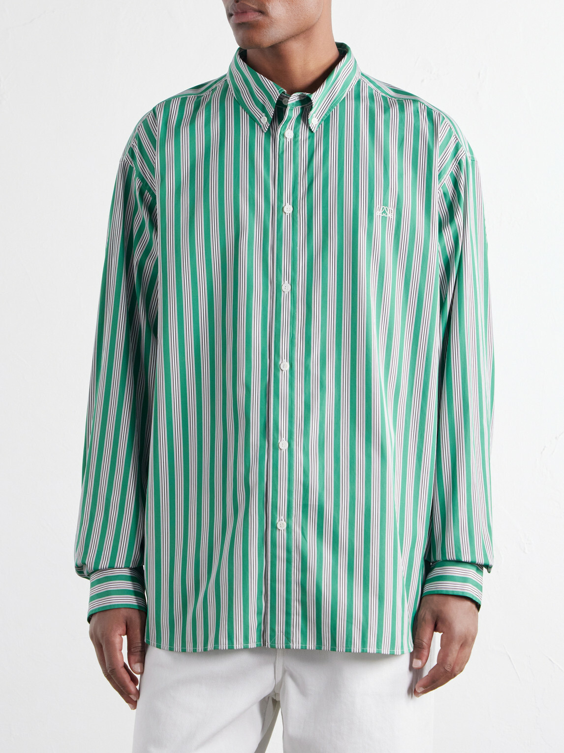 LOEWE - Striped Cotton-Poplin Shirt - Green