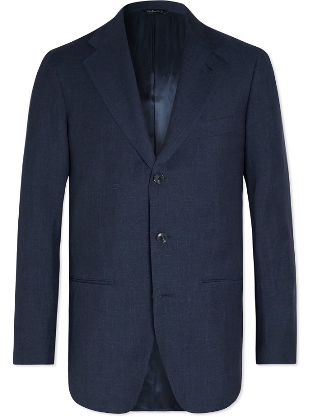 Photo: Saman Amel - Linen, Wool and Silk-Blend Suit Jacket - Blue