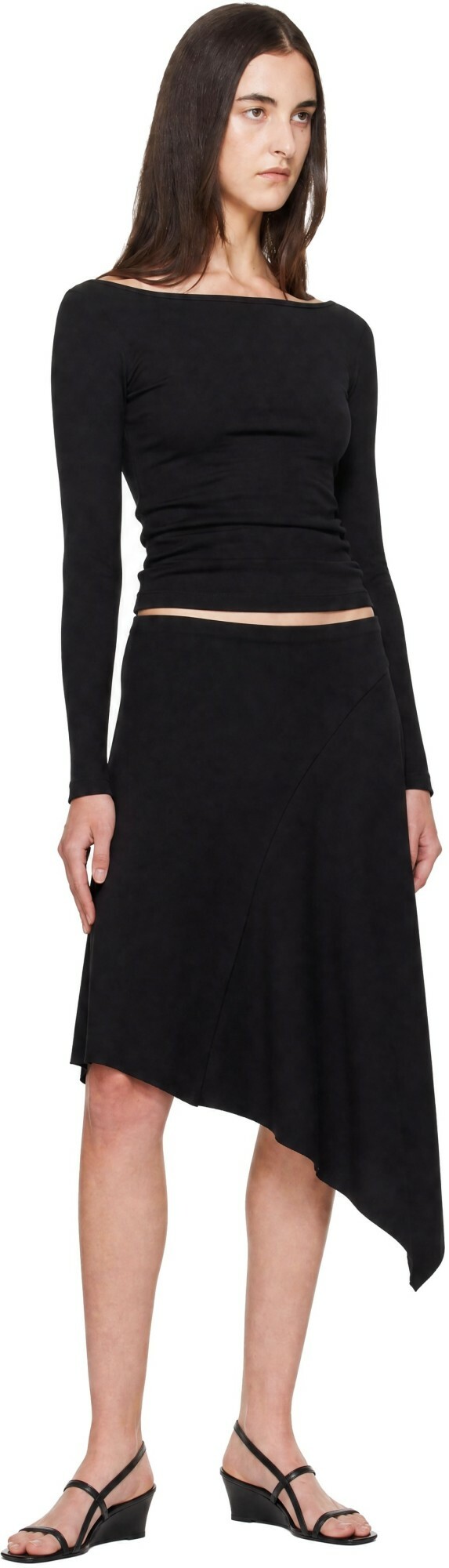 St. Agni Black Asymm Drape Midi Skirt