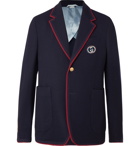 Gucci - Unstructured Logo-Appliquéd Wool and Cotton-Blend Blazer - Blue