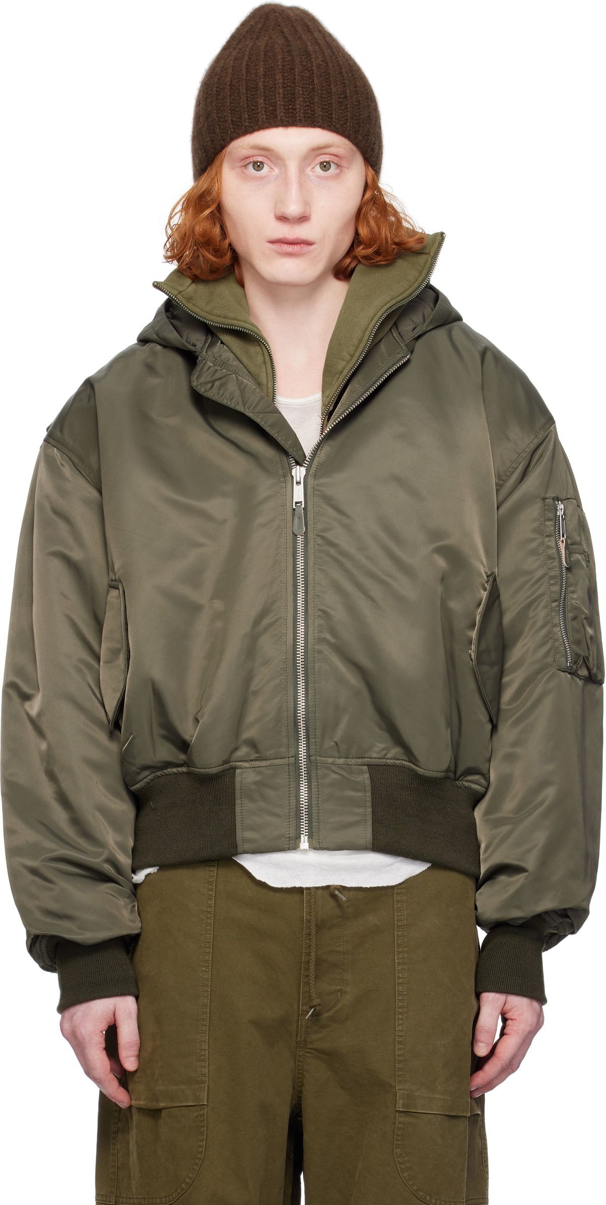 Entire Studios Khaki Hooded Broad Bomber Jacket Entire Studios