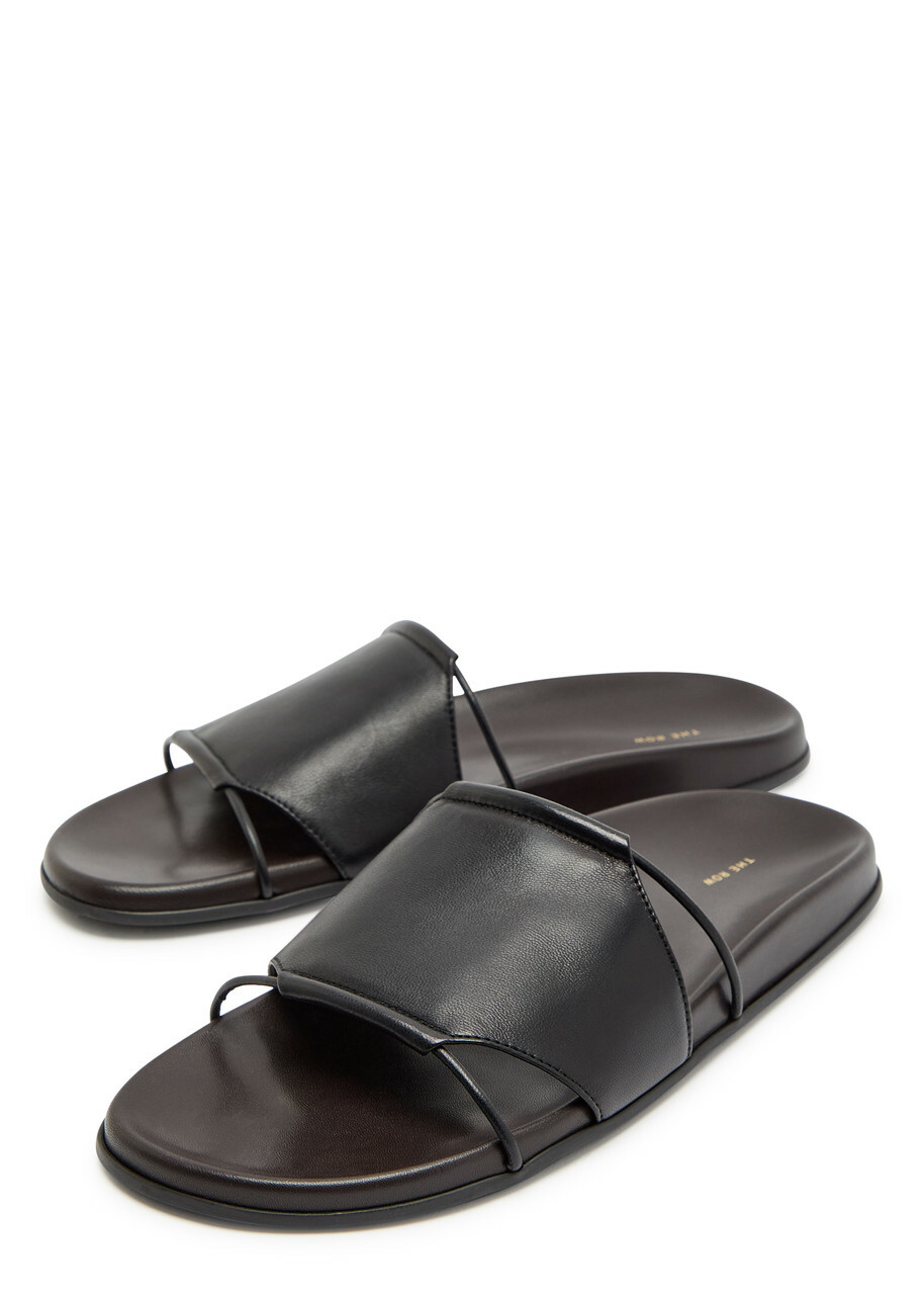 The Row Vivienne Leather Sliders Black