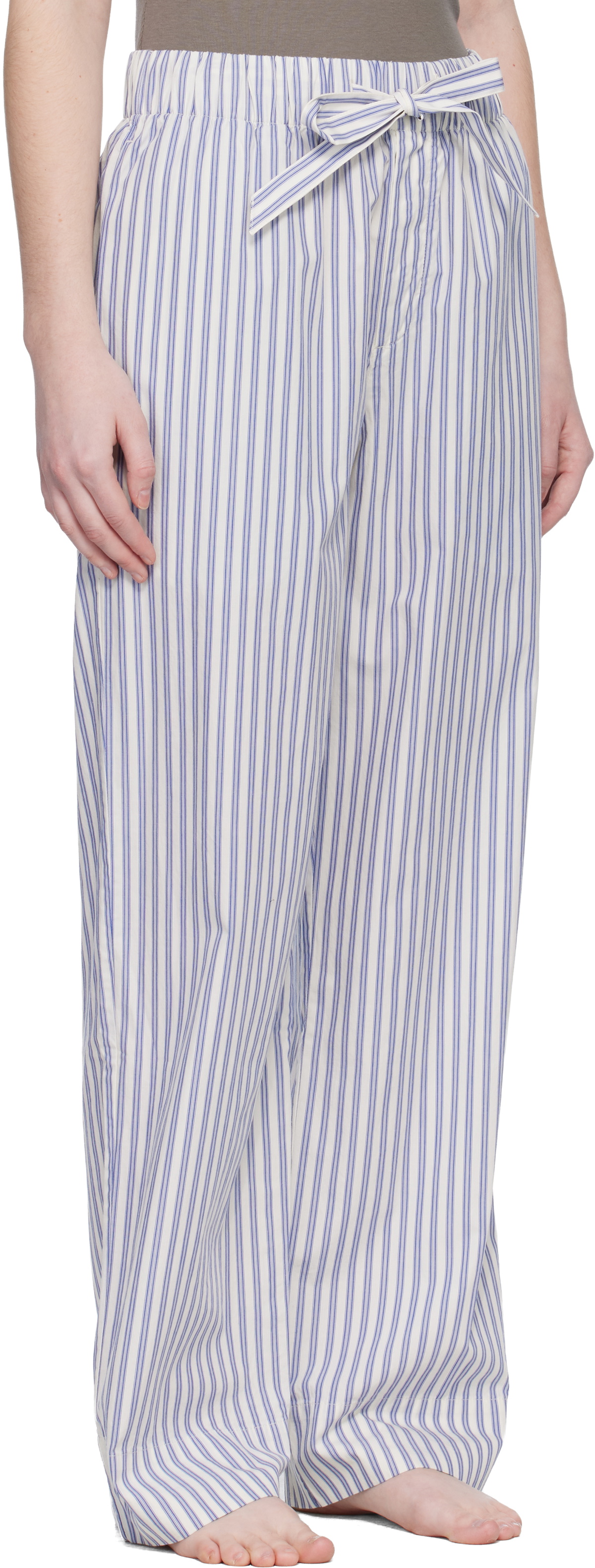 Tekla White & Blue Poplin Pyjama Pants