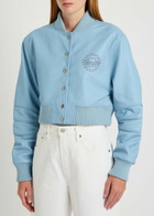AN-Y1 Queen Stud-embellished Leather Cropped Bomber Jacket Light Blue