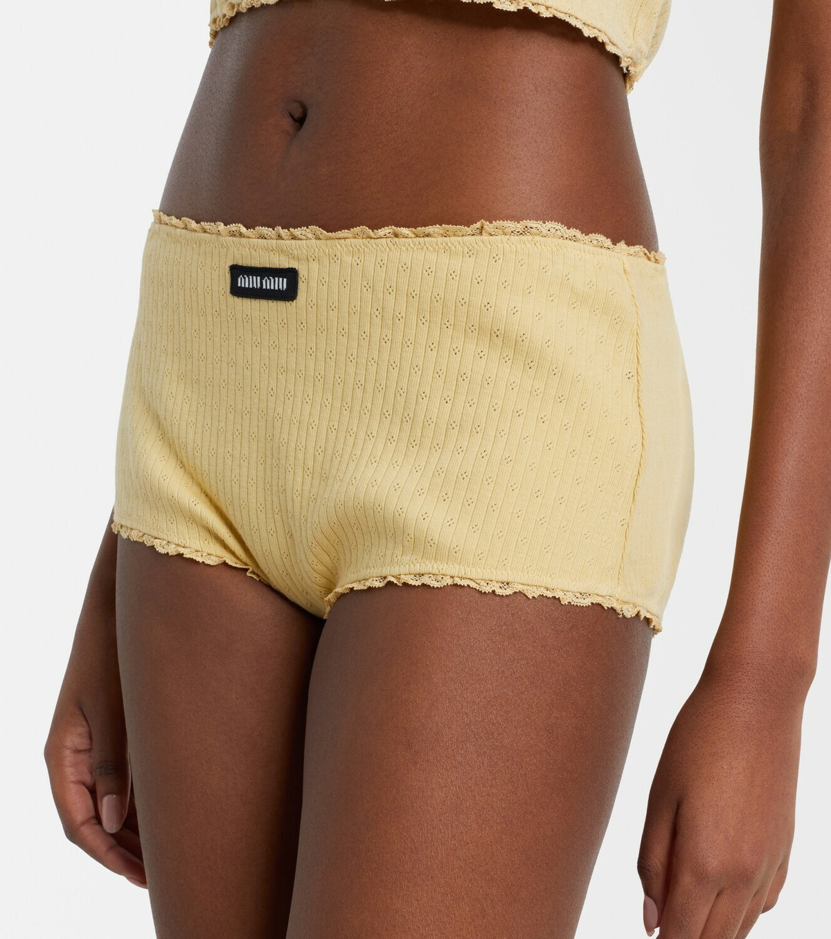 Miu Miu Pointelle cotton micro shorts
