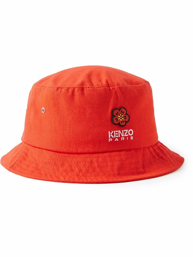 Photo: KENZO - Appliquéd Logo-Embroidered Cotton-Canvas Bucket Hat - Orange