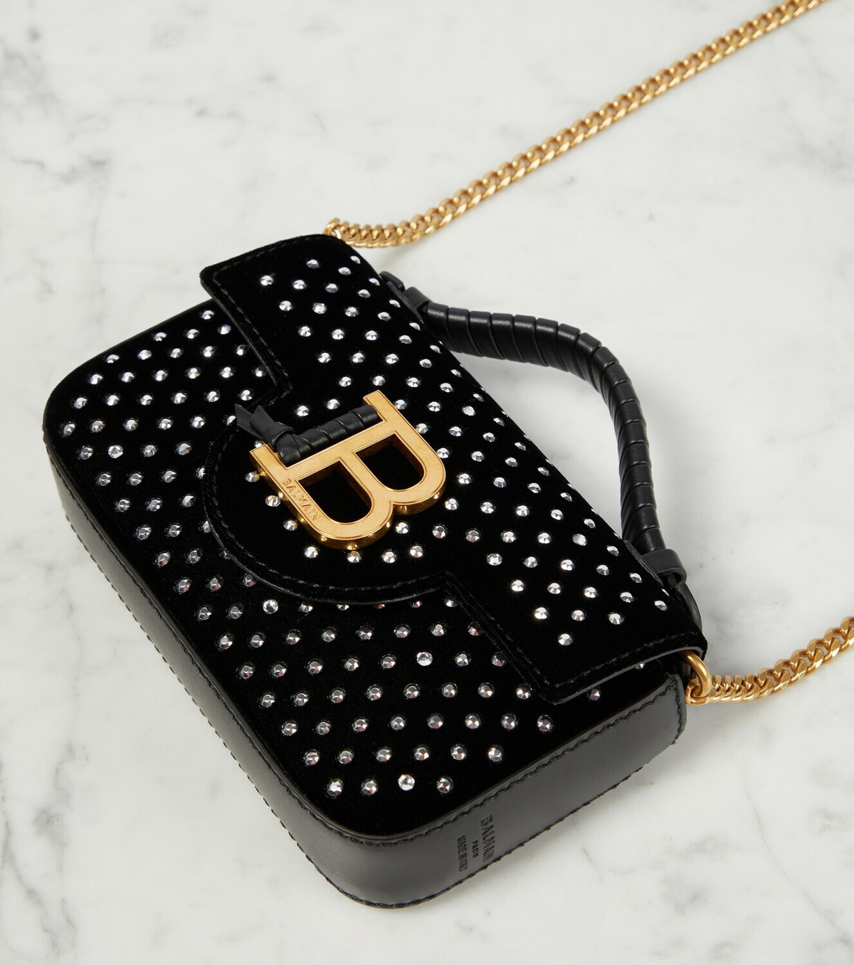 Balmain B Buzz Mini studded velvet crossbody bag