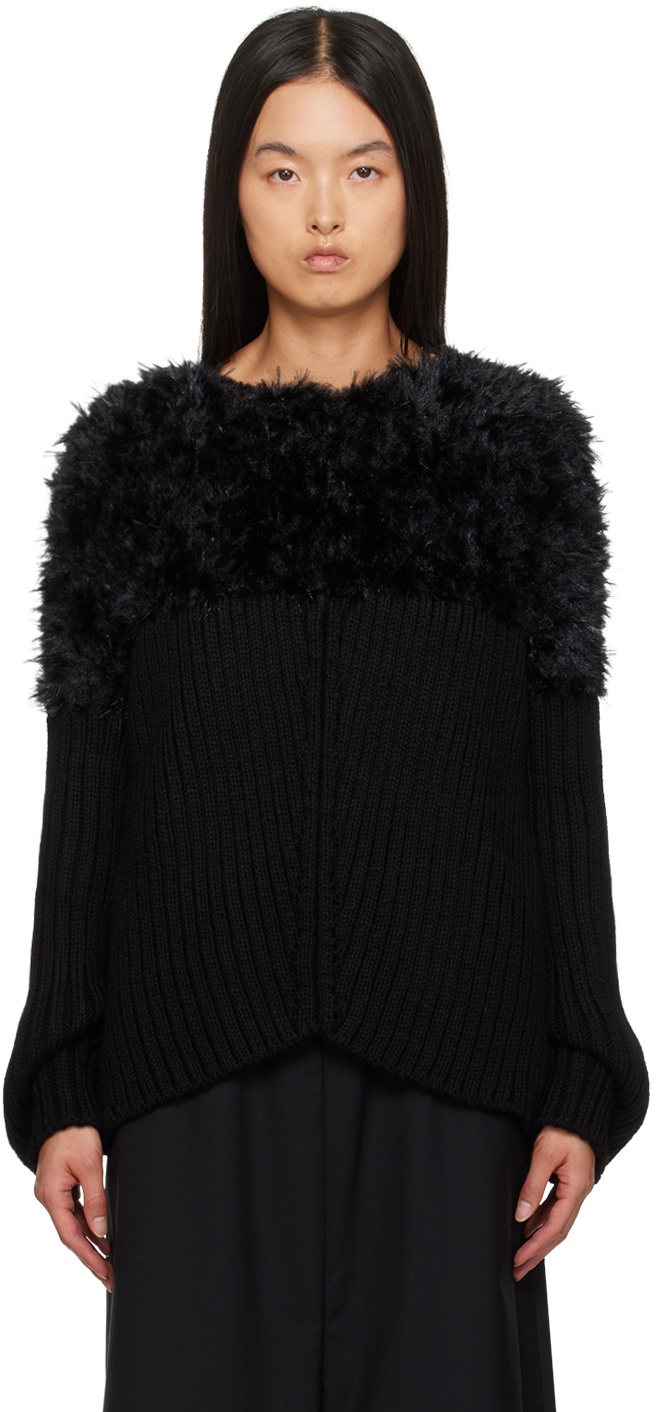 Junya Watanabe Black Mole Jersey Hand Knitting Wool Rib Sweater