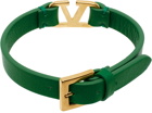 Valentino Garavani Green VLogo Leather Bracelet