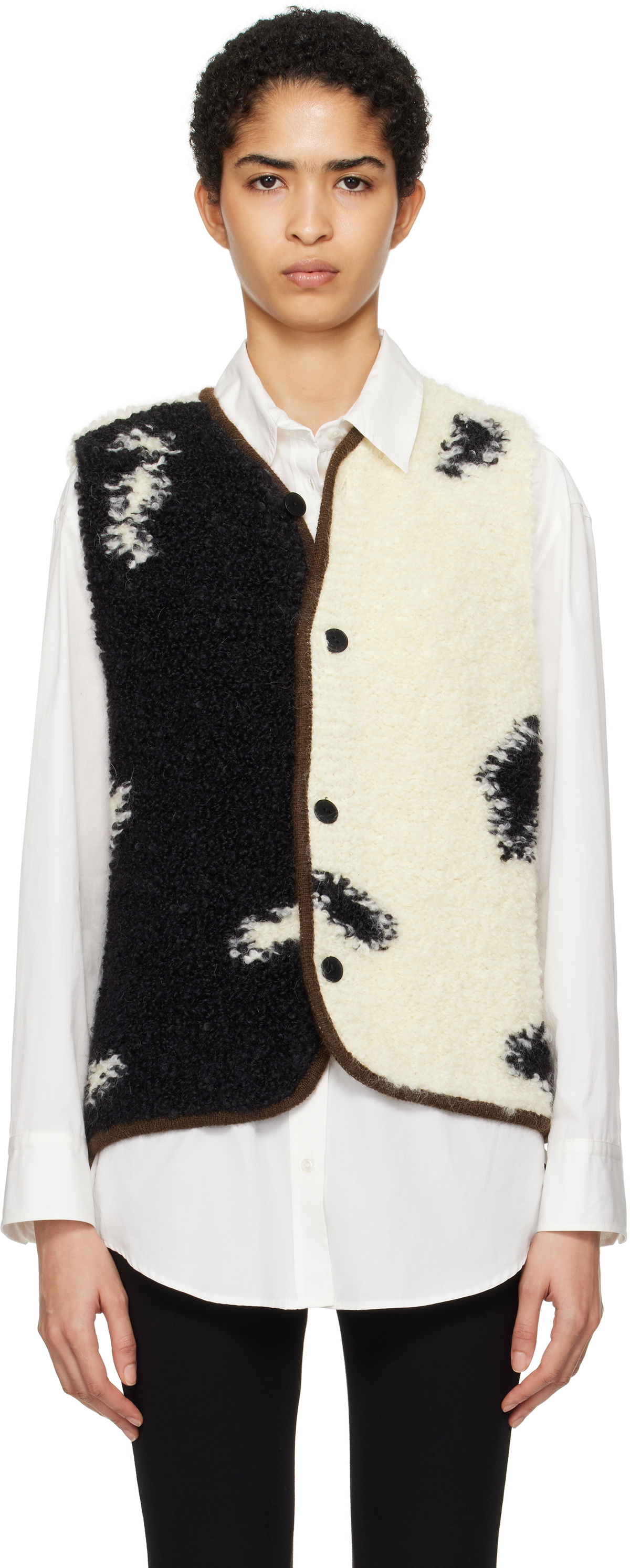 Cordera Black & White Wool & Mohair Blotch Waistcoat Vest CORDERA