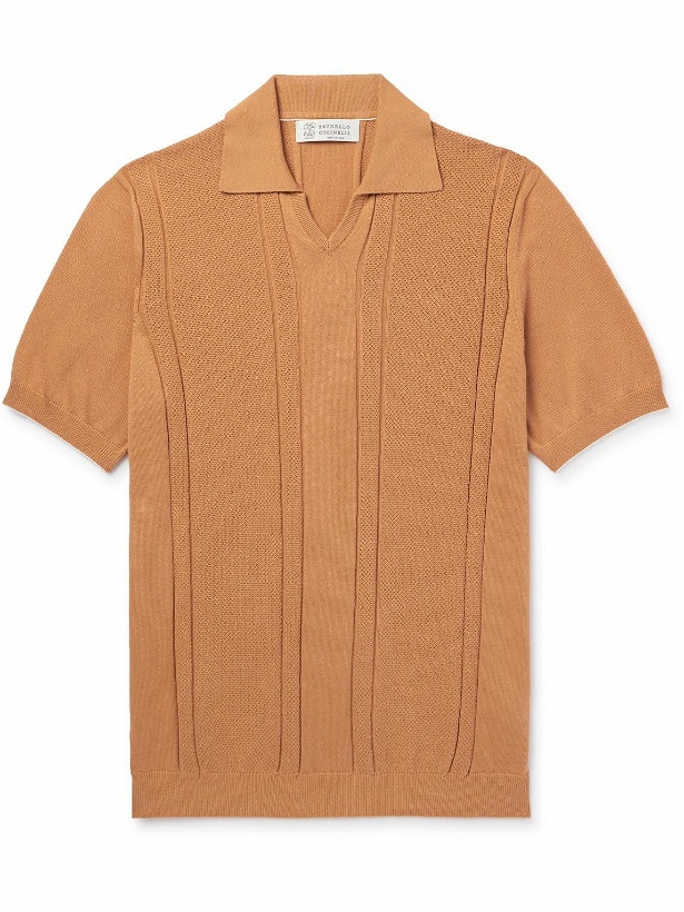 Photo: Brunello Cucinelli - Honeycomb-Knit Cotton Polo Shirt - Orange