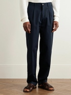 Richard James - Straight-Leg Pleated Cotton-Twill Trousers - Blue
