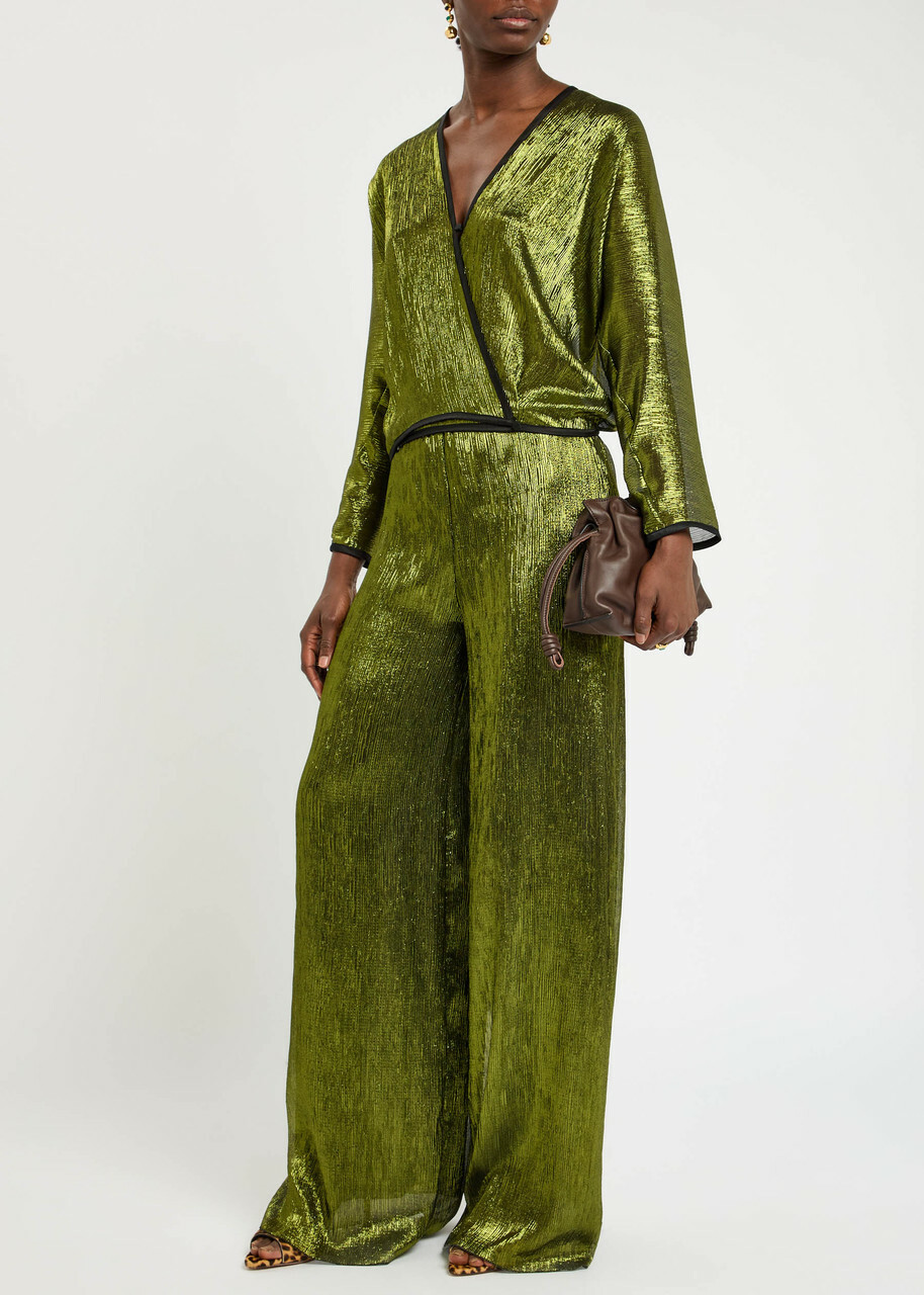 Forte_forte Lamé Voile Trousers Green