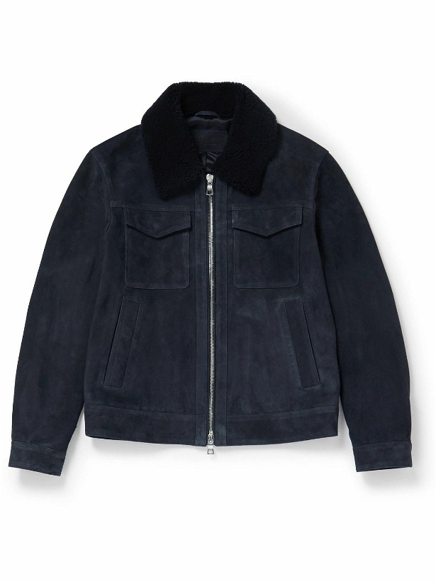Photo: Mr P. - Shearling-Trimmed Suede Trucker Jacket - Blue