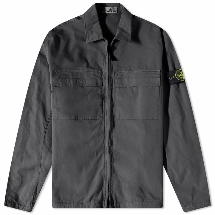 Photo: Stone Island Men's Supima Cotton Twill Stretch-TC Zip Shirt Jacket in Charcoal