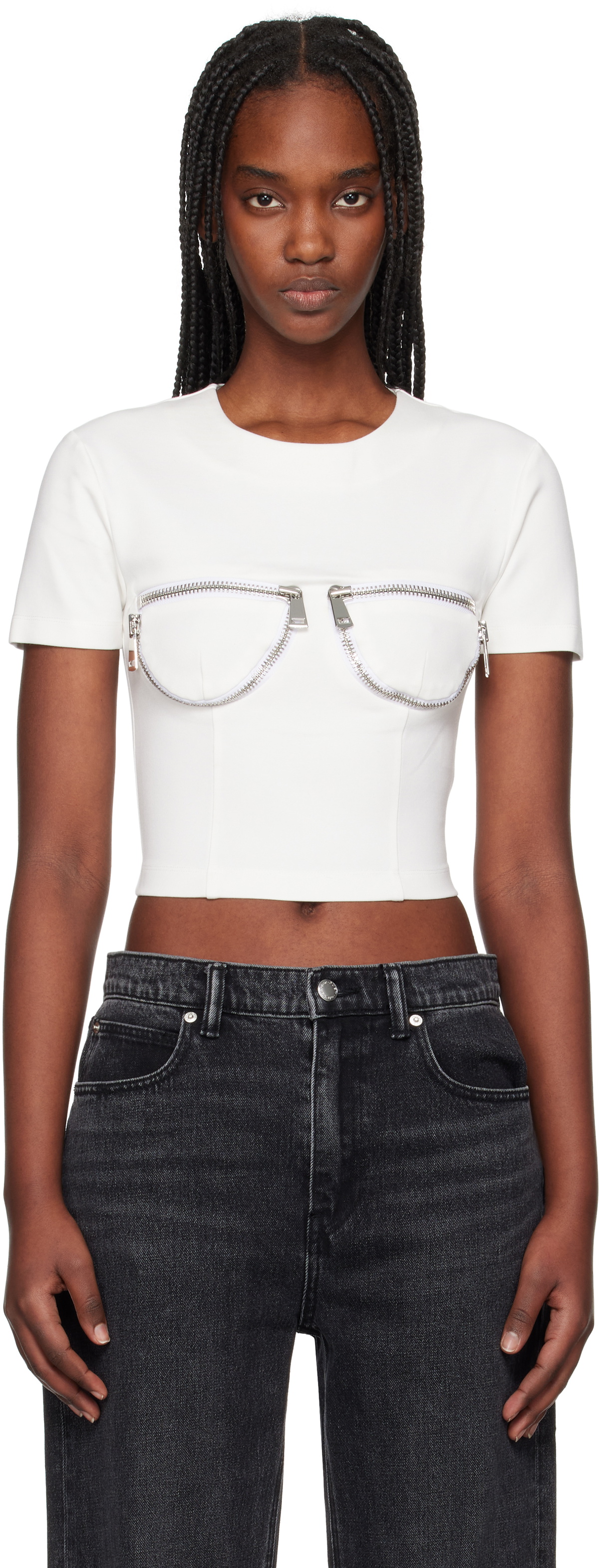 AREA White Zipper Bustier Cup T-Shirt