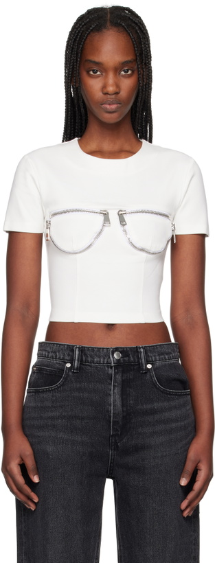 Photo: AREA White Zipper Bustier Cup T-Shirt