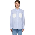 Helmut Lang Blue and White Striped Logo Shirt